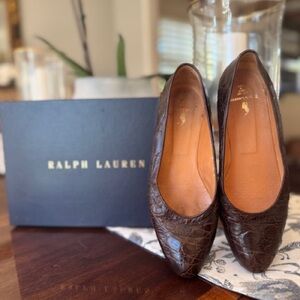 Ralph Lauren Dark Brown Croc-Embossed Flats